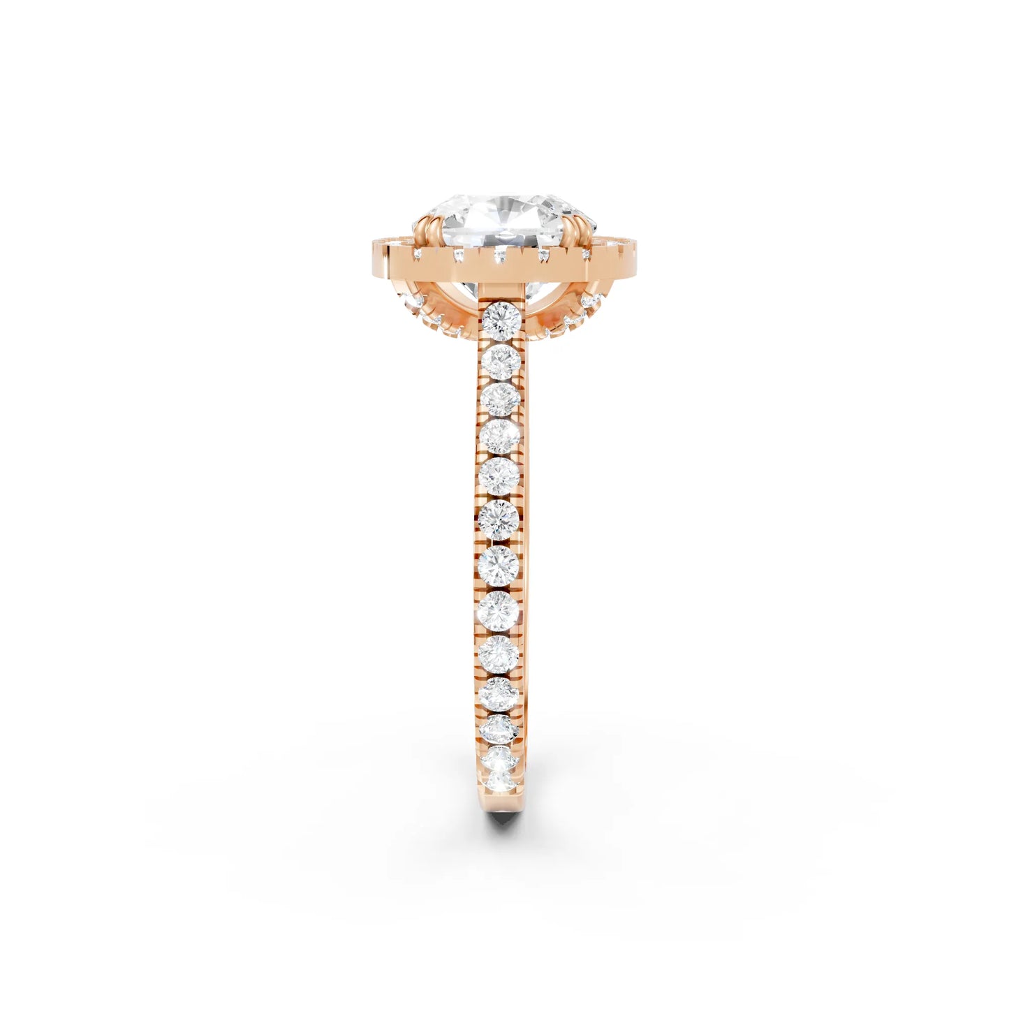 14K Gold Cushion Cut Diamond Halo Pave Engagement Ring