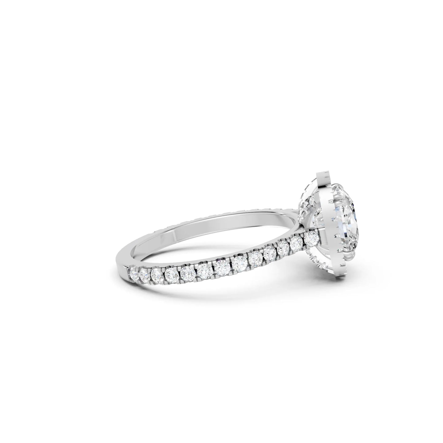 14K Gold Cushion Cut Diamond Halo Pave Engagement Ring