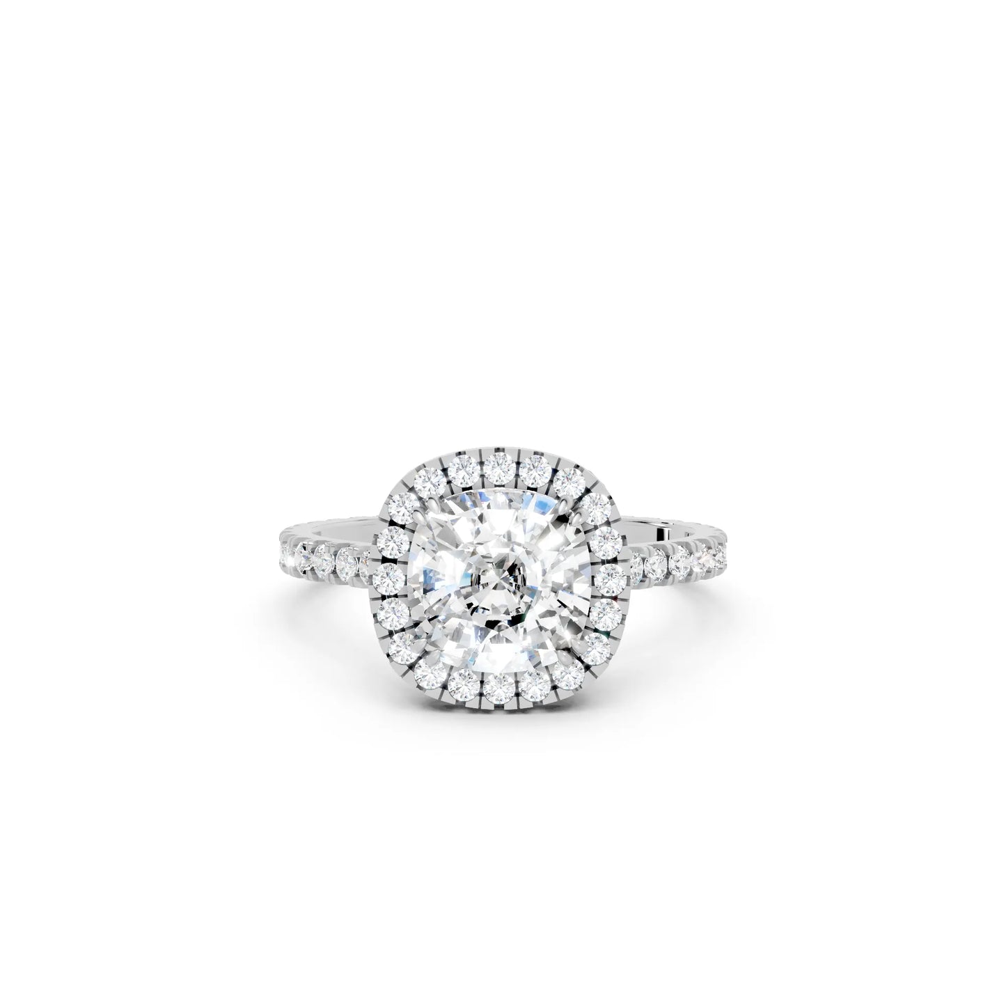 14K Gold Cushion Cut Diamond Halo Pave Engagement Ring