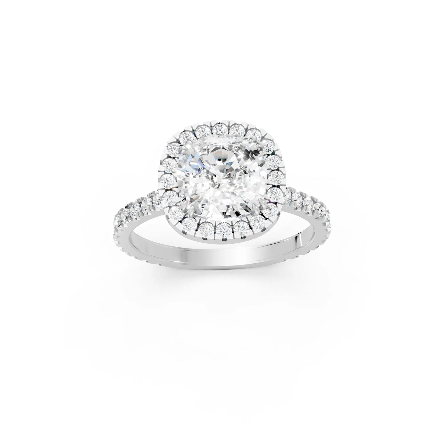 14K Gold Cushion Cut Diamond Halo Pave Engagement Ring