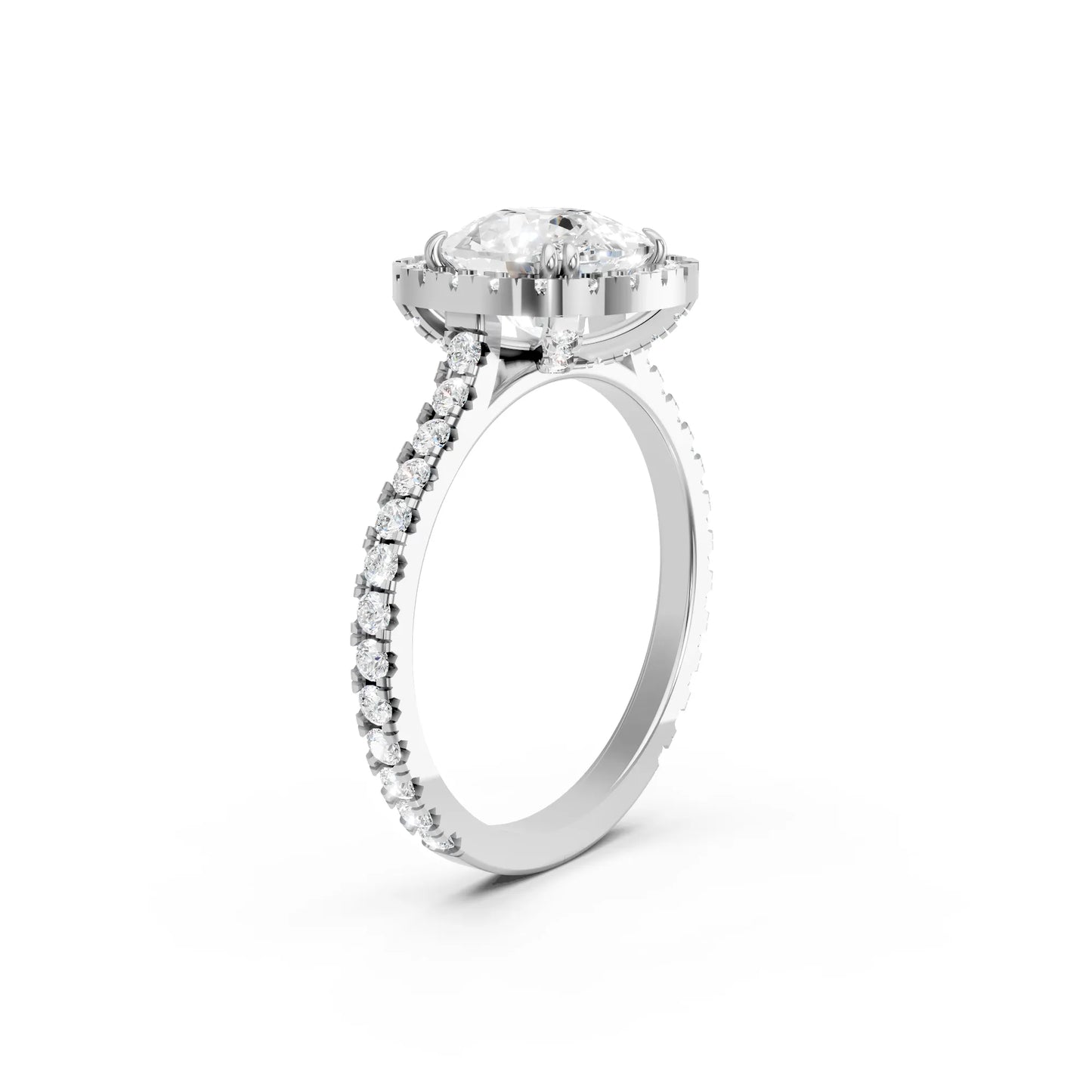14K Gold Cushion Cut Diamond Halo Pave Engagement Ring