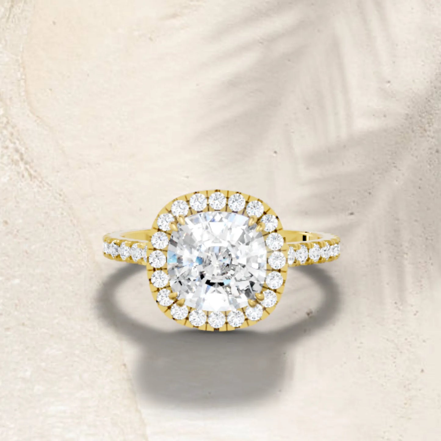 14K Gold Cushion Cut Diamond Halo Pave Engagement Ring