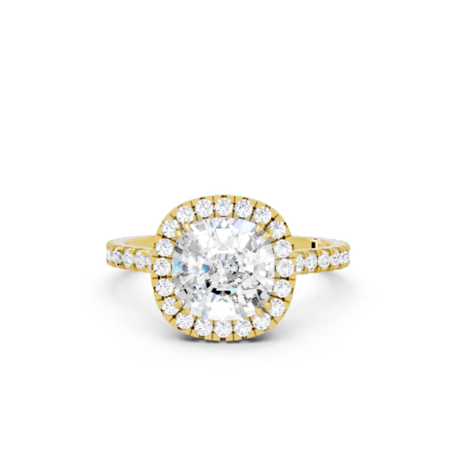 14K Gold Cushion Cut Diamond Halo Pave Engagement Ring