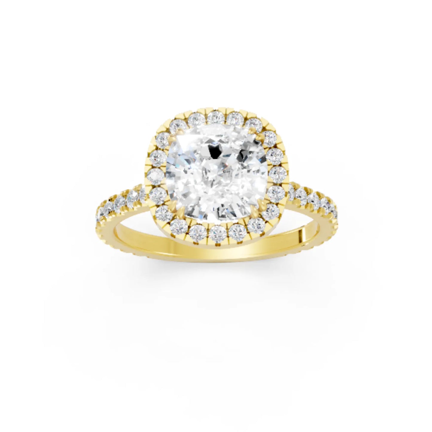 14K Gold Cushion Cut Diamond Halo Pave Engagement Ring