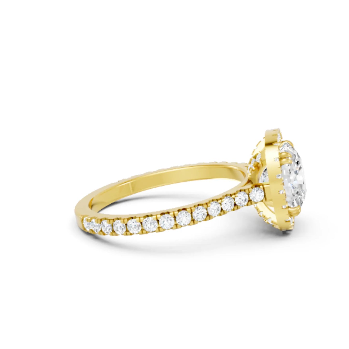 14K Gold Cushion Cut Diamond Halo Pave Engagement Ring