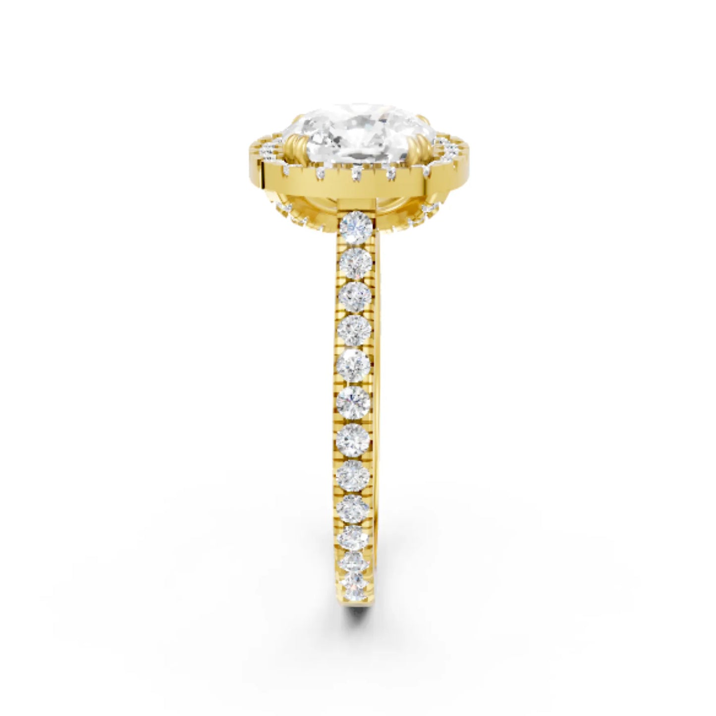 14K Gold Cushion Cut Diamond Halo Pave Engagement Ring