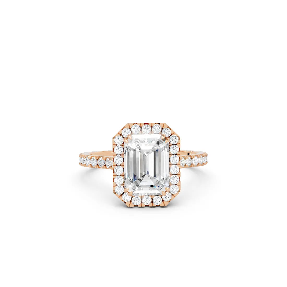 14K Gold Emerald Cut Diamond Halo Pave Engagement Ring