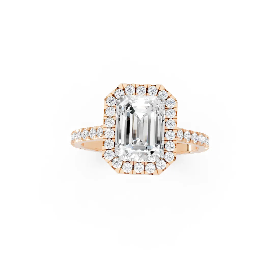 14K Gold Emerald Cut Diamond Halo Pave Engagement Ring