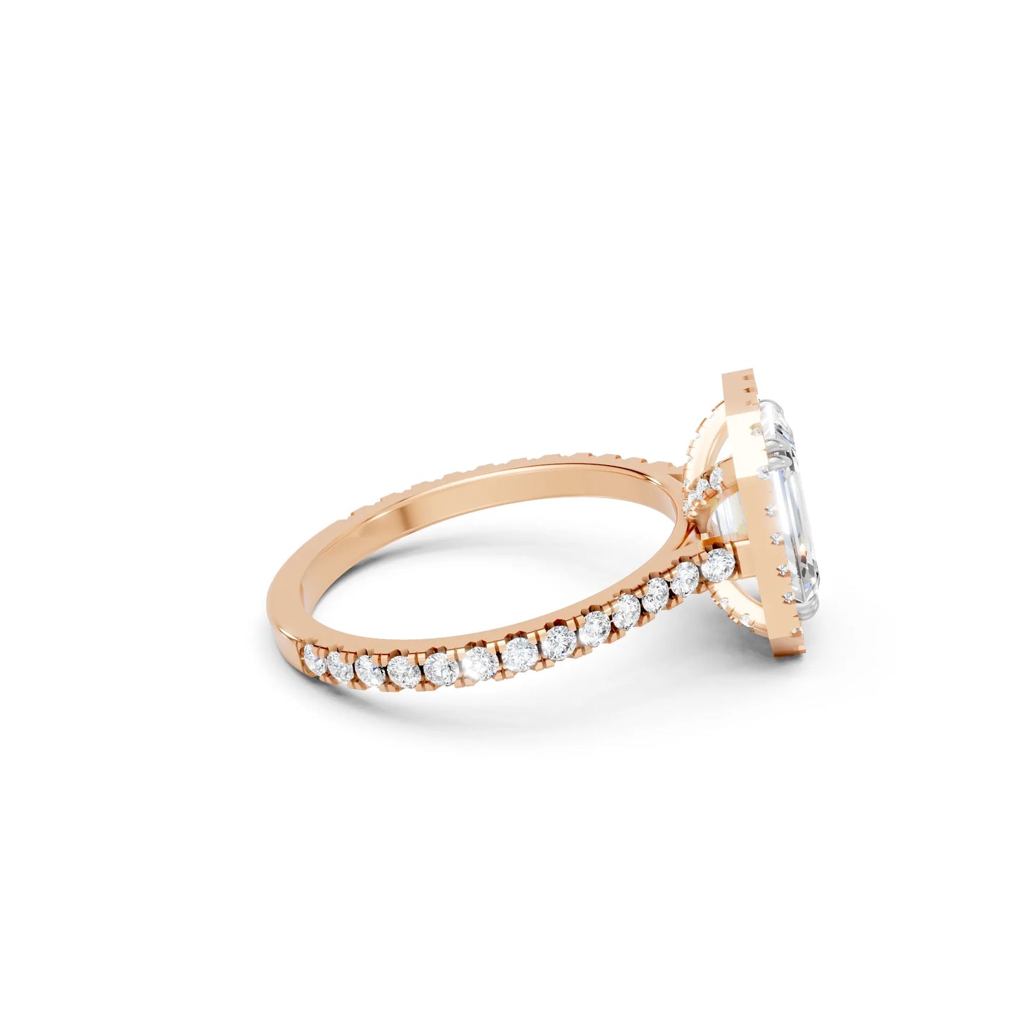 14K Gold Emerald Cut Diamond Halo Pave Engagement Ring