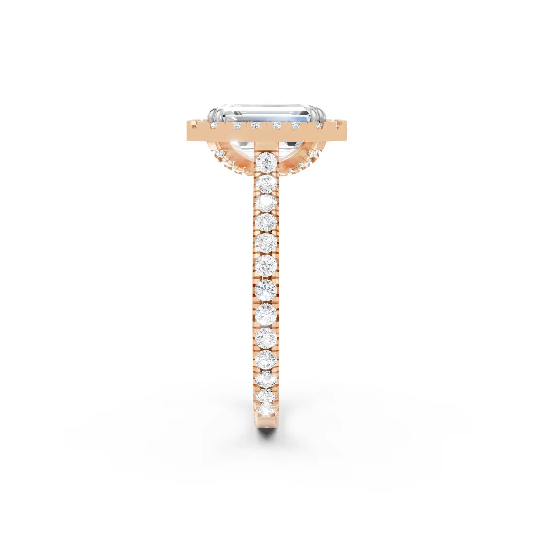 14K Gold Emerald Cut Diamond Halo Pave Engagement Ring
