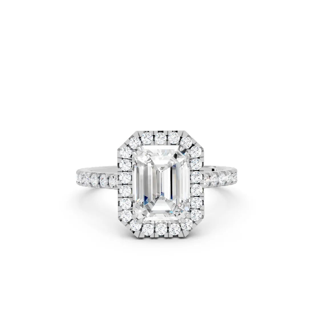 14K Gold Emerald Cut Diamond Halo Pave Engagement Ring