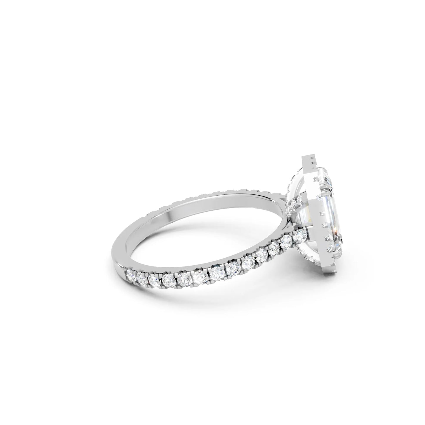 14K Gold Emerald Cut Diamond Halo Pave Engagement Ring