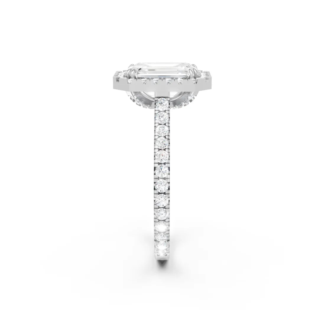 14K Gold Emerald Cut Diamond Halo Pave Engagement Ring