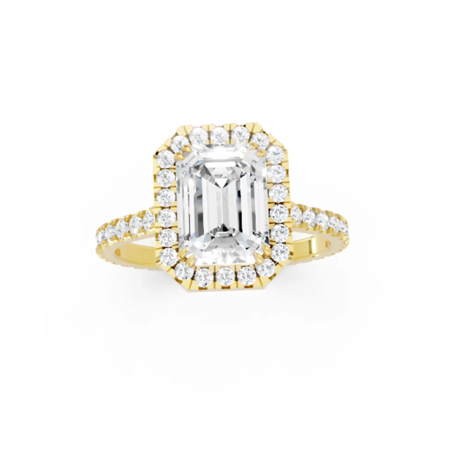 14K Gold Emerald Cut Diamond Halo Pave Engagement Ring