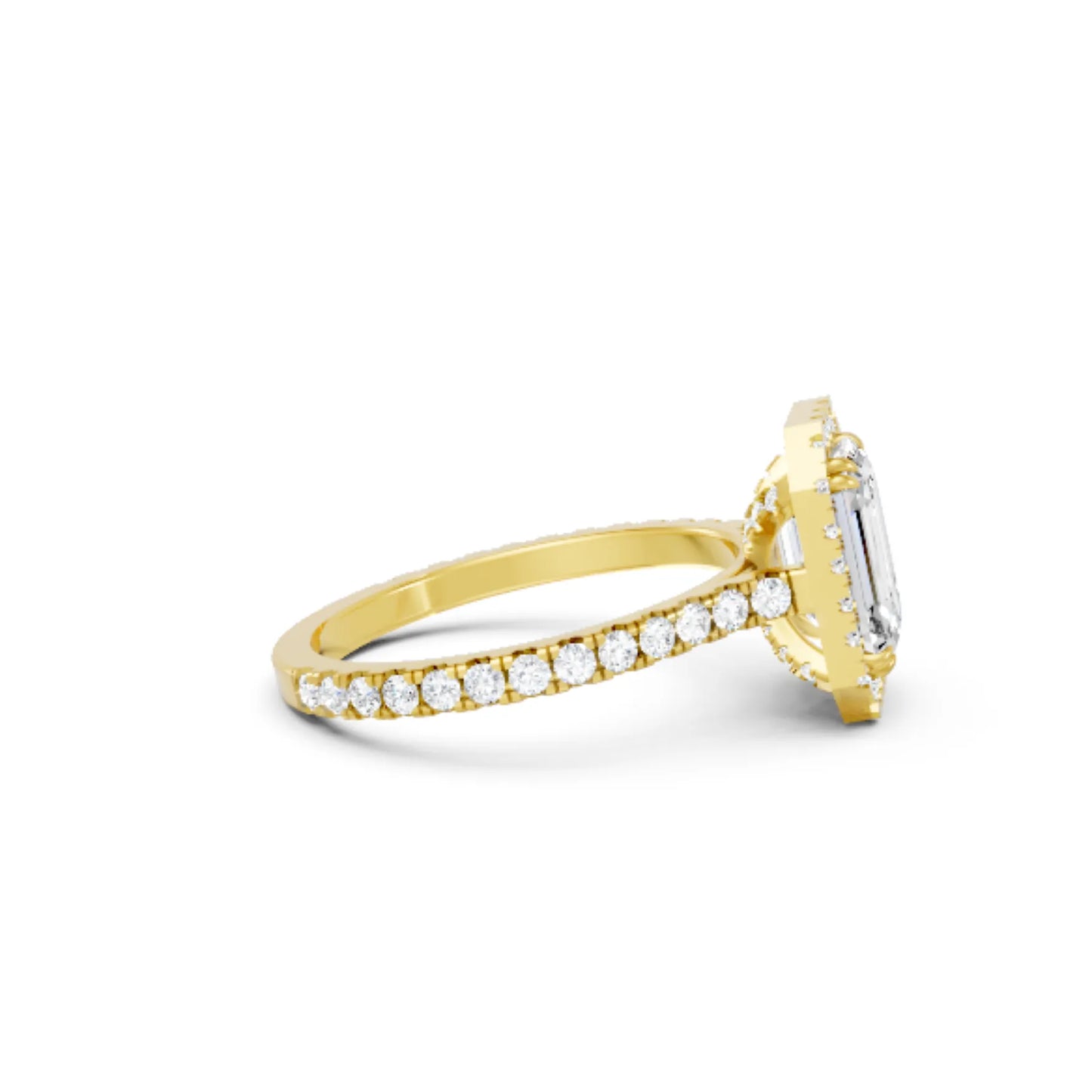 14K Gold Emerald Cut Diamond Halo Pave Engagement Ring