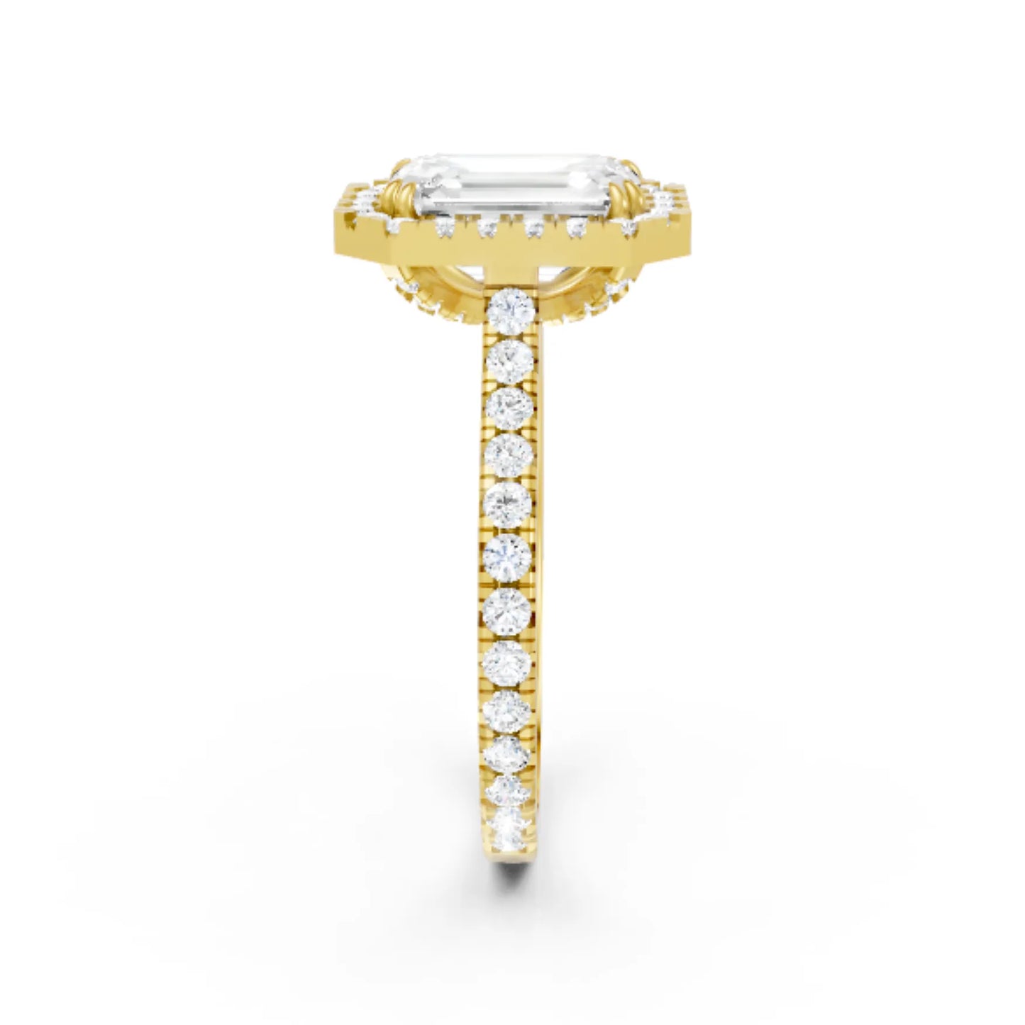 14K Gold Emerald Cut Diamond Halo Pave Engagement Ring