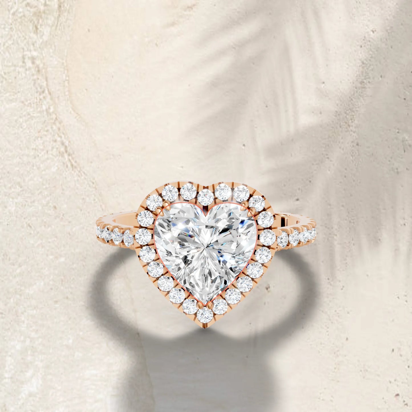 14K Gold Heart Cut Diamond Halo Pave Engagement Ring