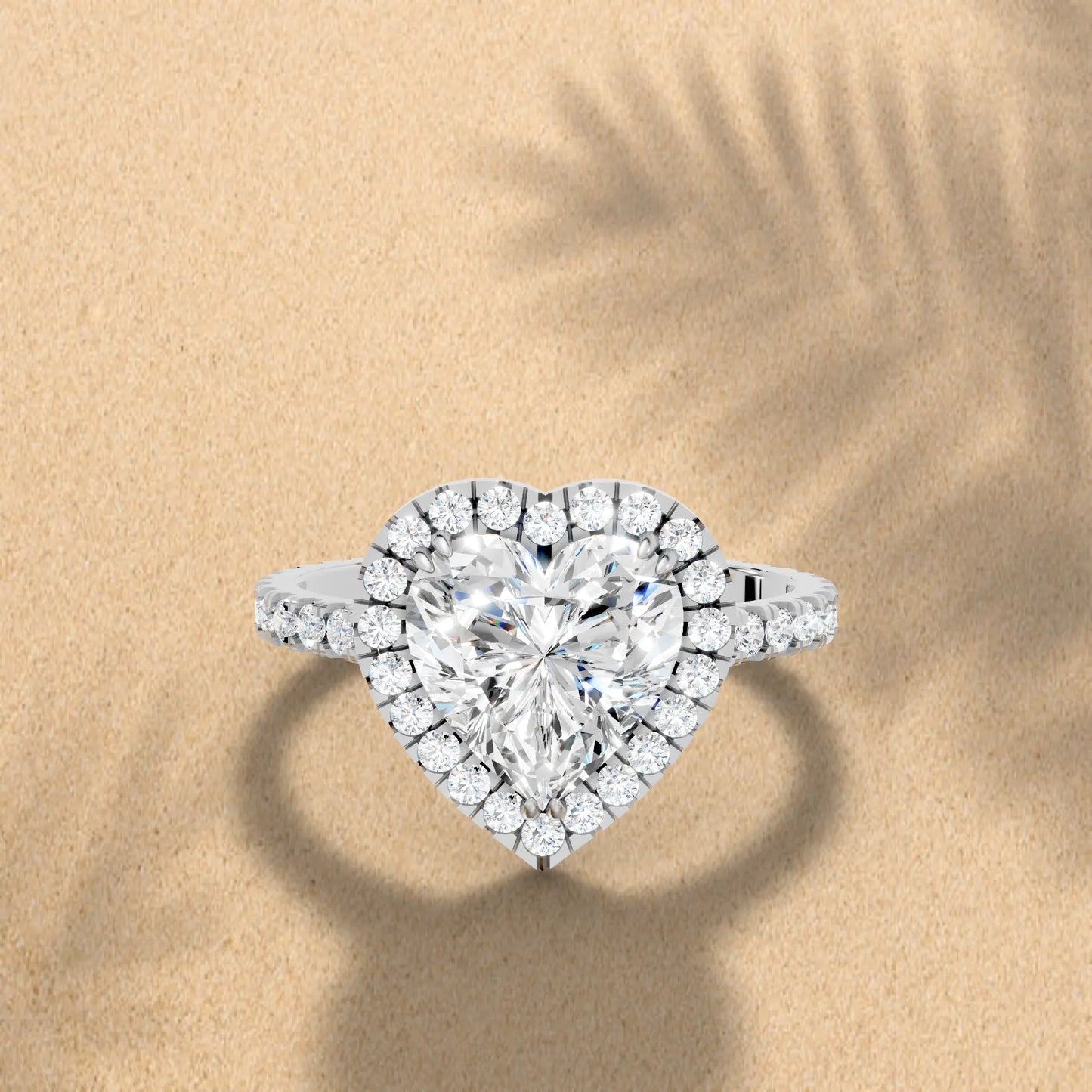 14K Gold Heart Cut Diamond Halo Pave Engagement Ring