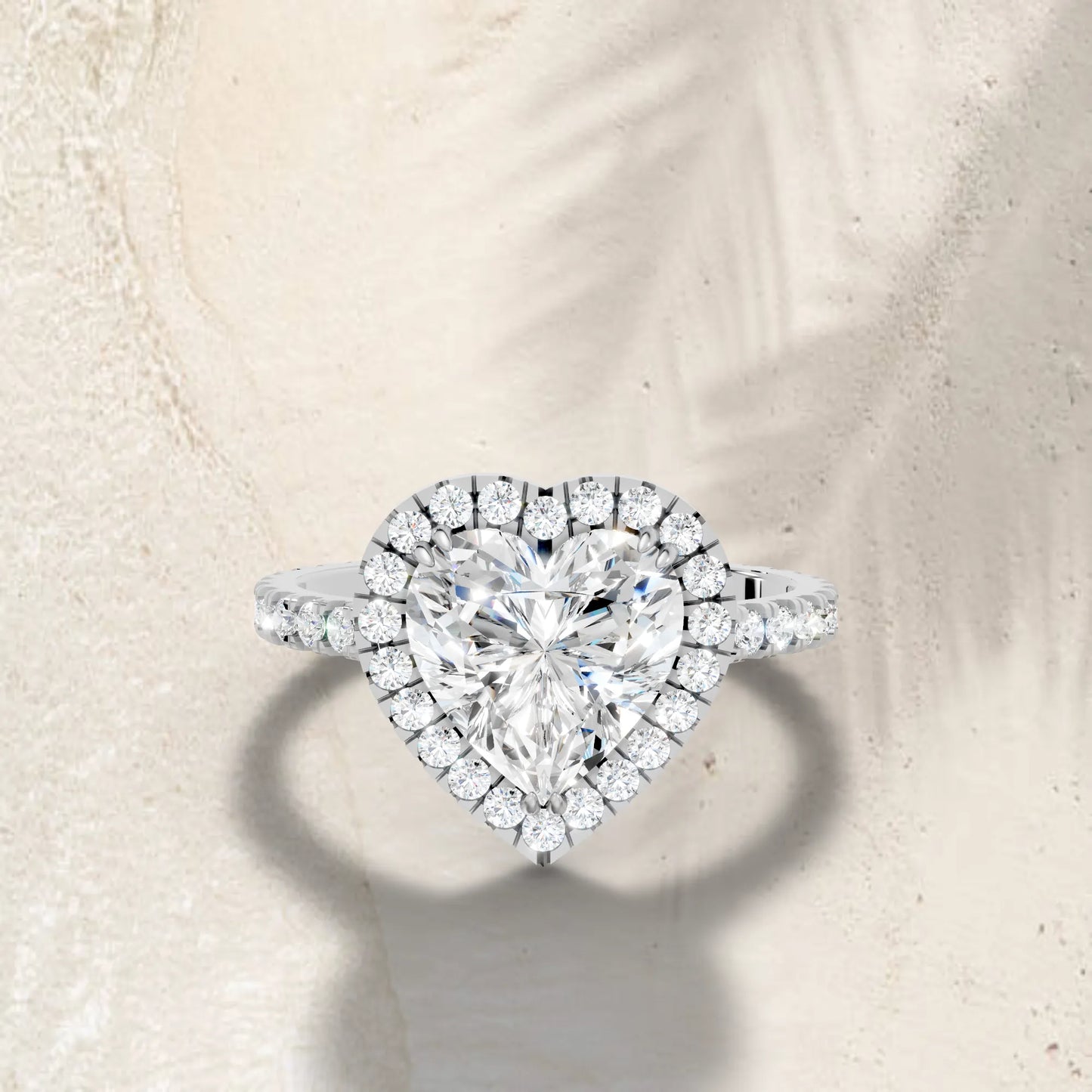 14K Gold Heart Cut Diamond Halo Pave Engagement Ring