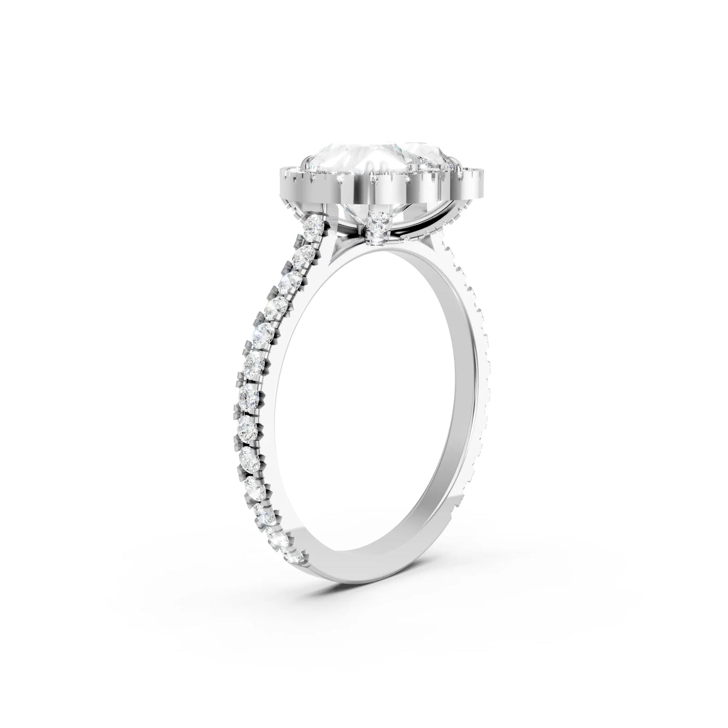 14K Gold Heart Cut Diamond Halo Pave Engagement Ring