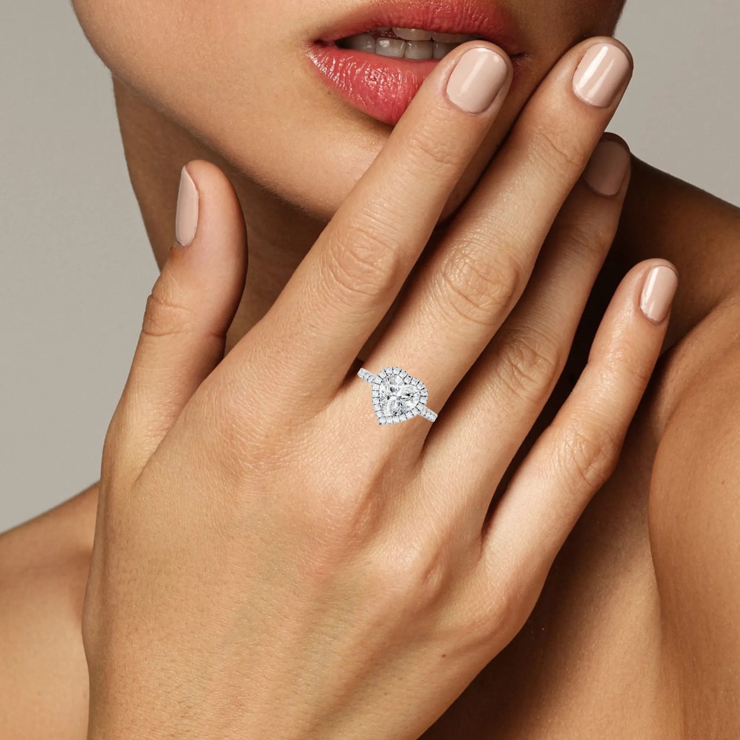 14K Gold Heart Cut Diamond Halo Pave Engagement Ring