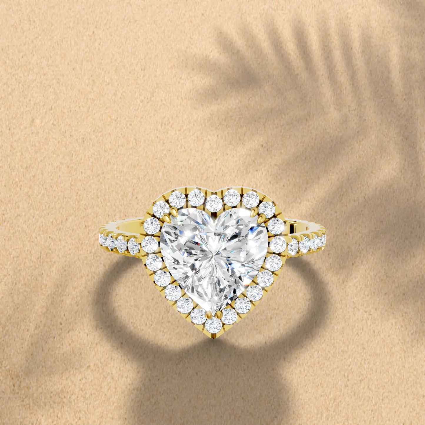 14K Gold Heart Cut Diamond Halo Pave Engagement Ring
