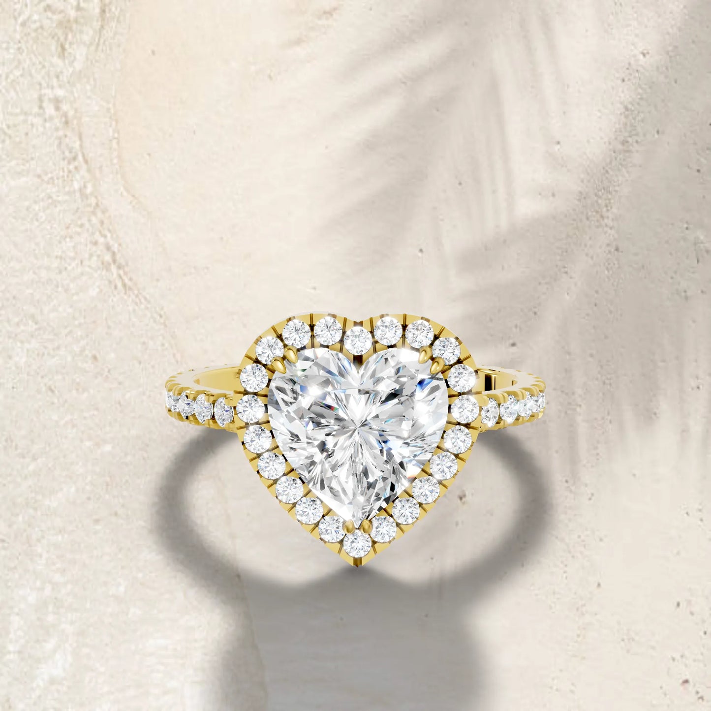 14K Gold Heart Cut Diamond Halo Pave Engagement Ring