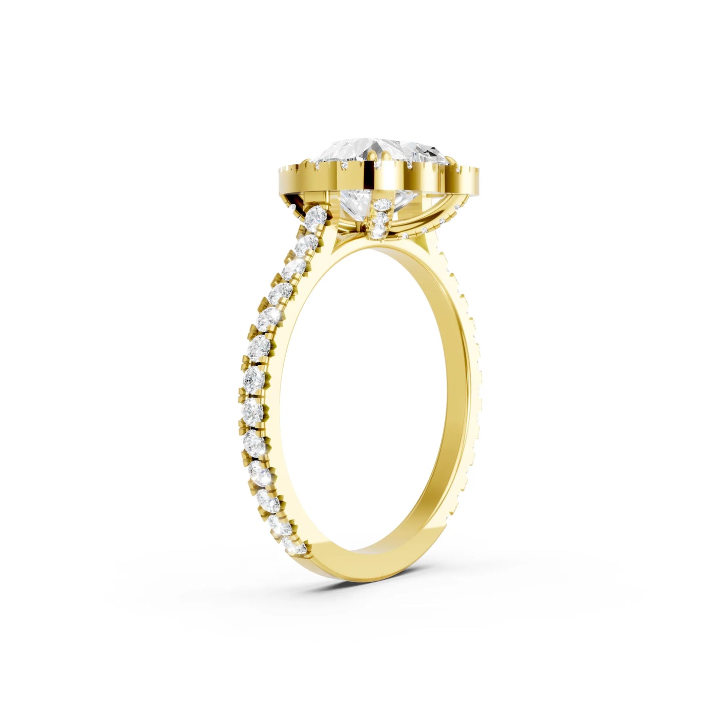 14K Gold Heart Cut Diamond Halo Pave Engagement Ring