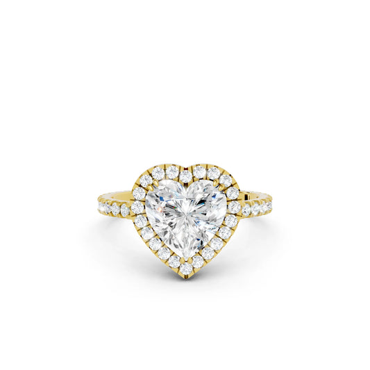 14K Gold Heart Cut Diamond Halo Pave Engagement Ring