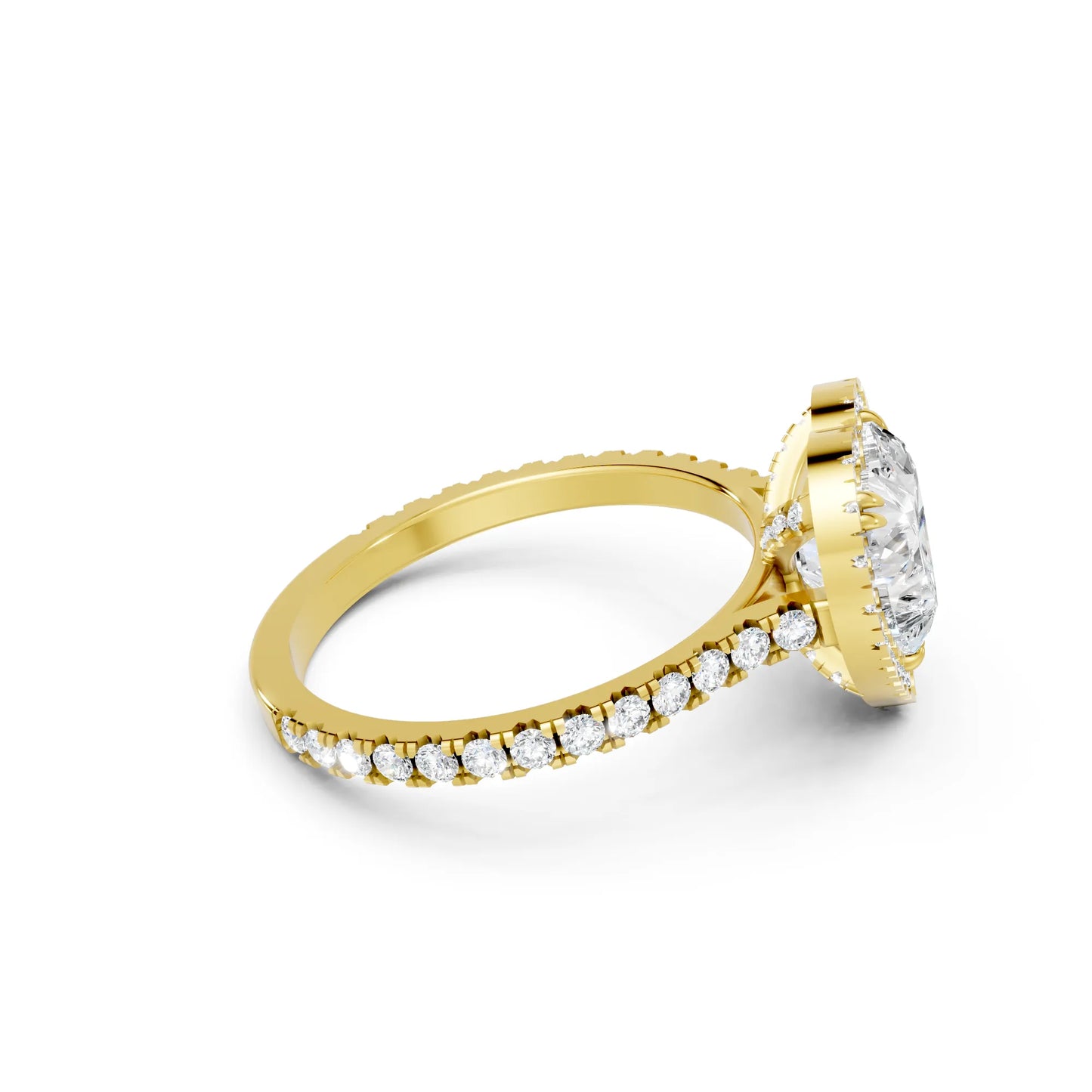14K Gold Heart Cut Diamond Halo Pave Engagement Ring