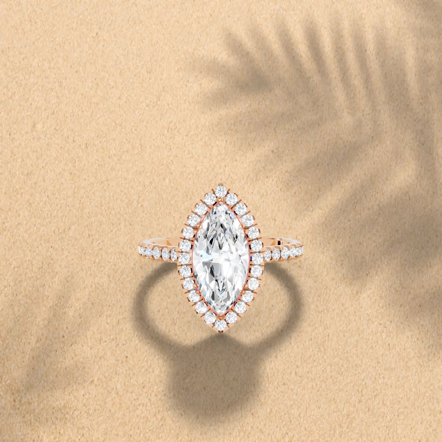 14K Gold Marquise Cut Diamond Halo Pave Engagement Ring