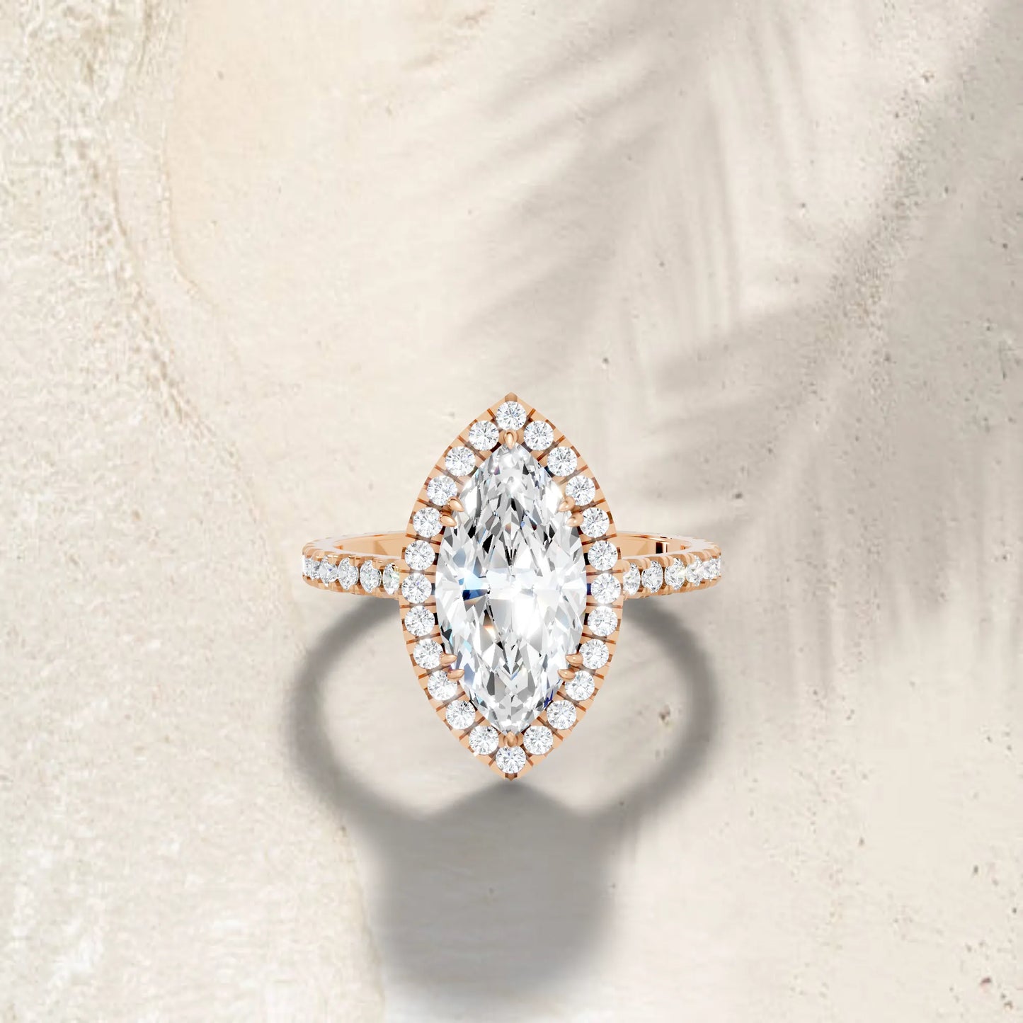 14K Gold Marquise Cut Diamond Halo Pave Engagement Ring
