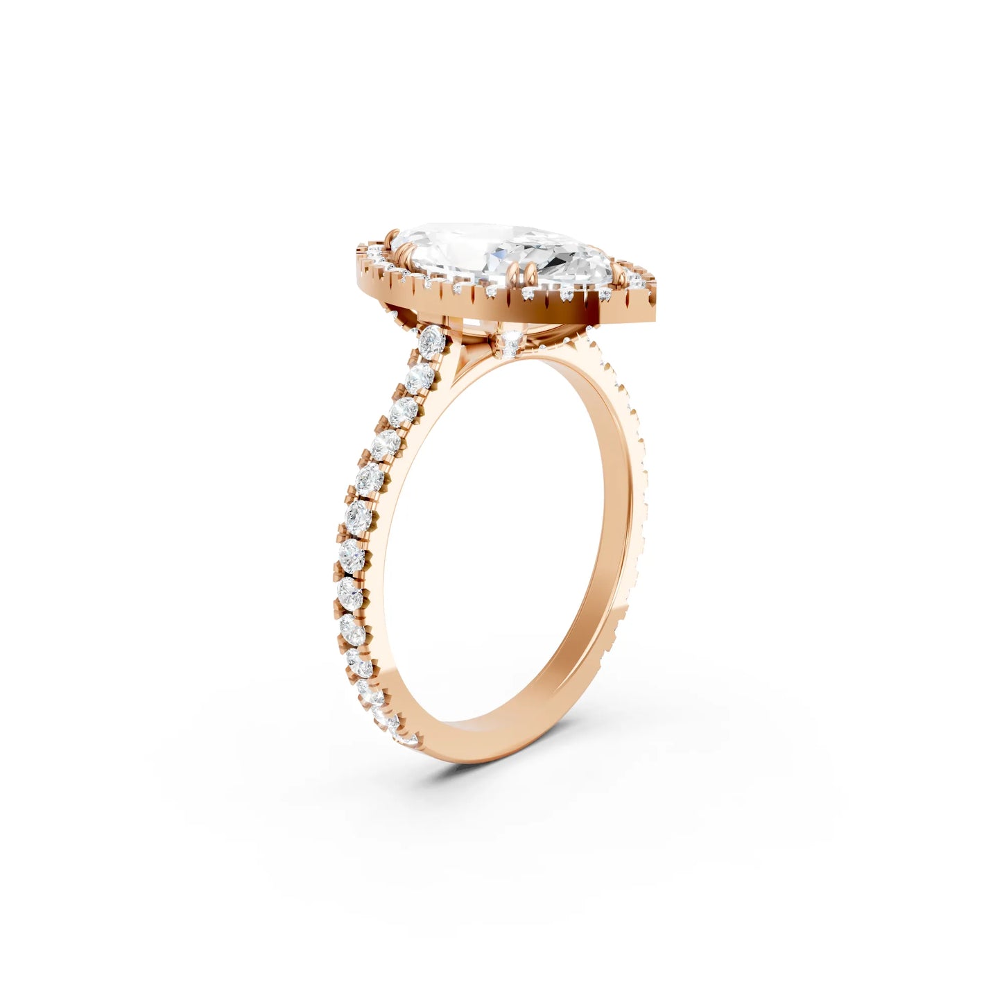 14K Gold Marquise Cut Diamond Halo Pave Engagement Ring
