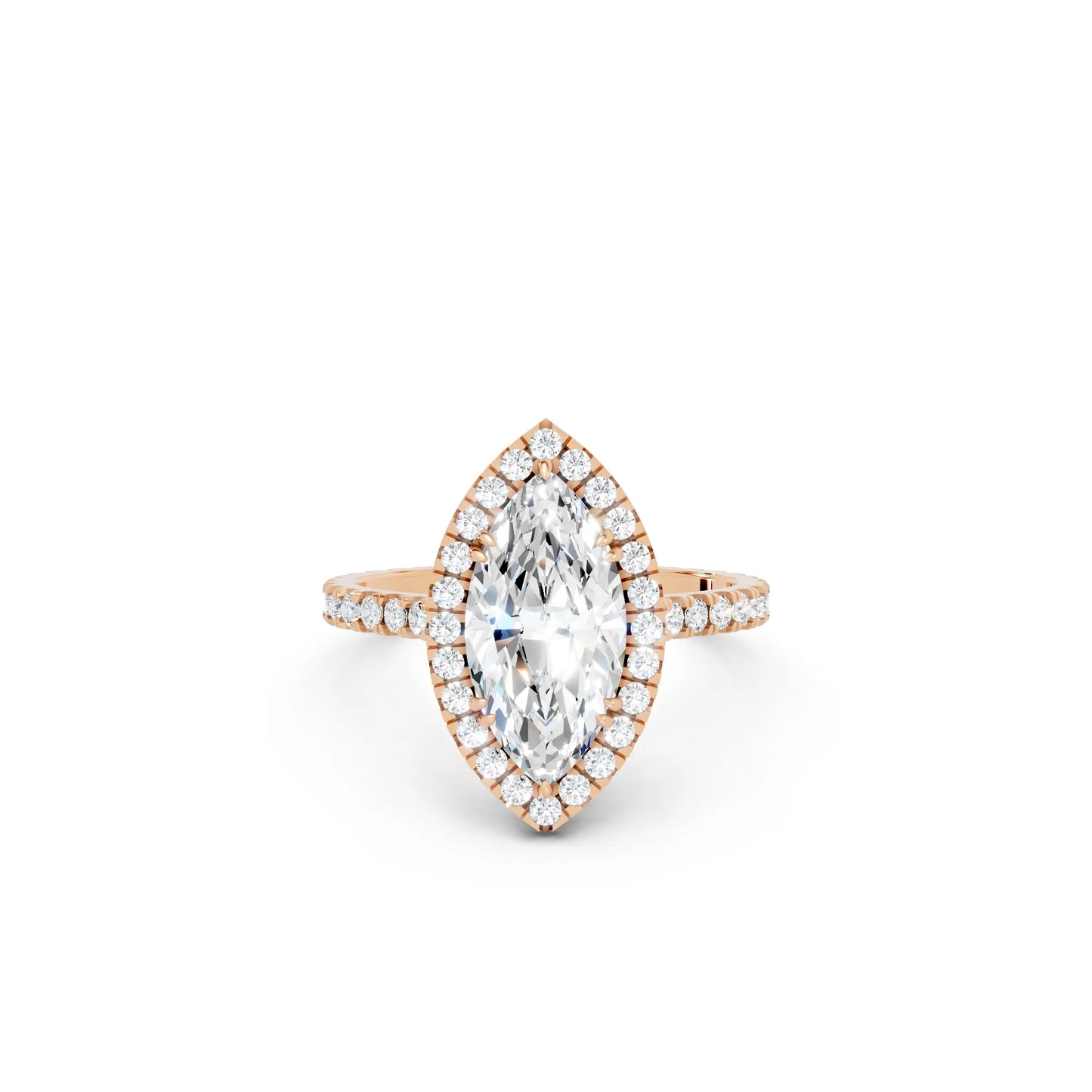 14K Gold Marquise Cut Diamond Halo Pave Engagement Ring
