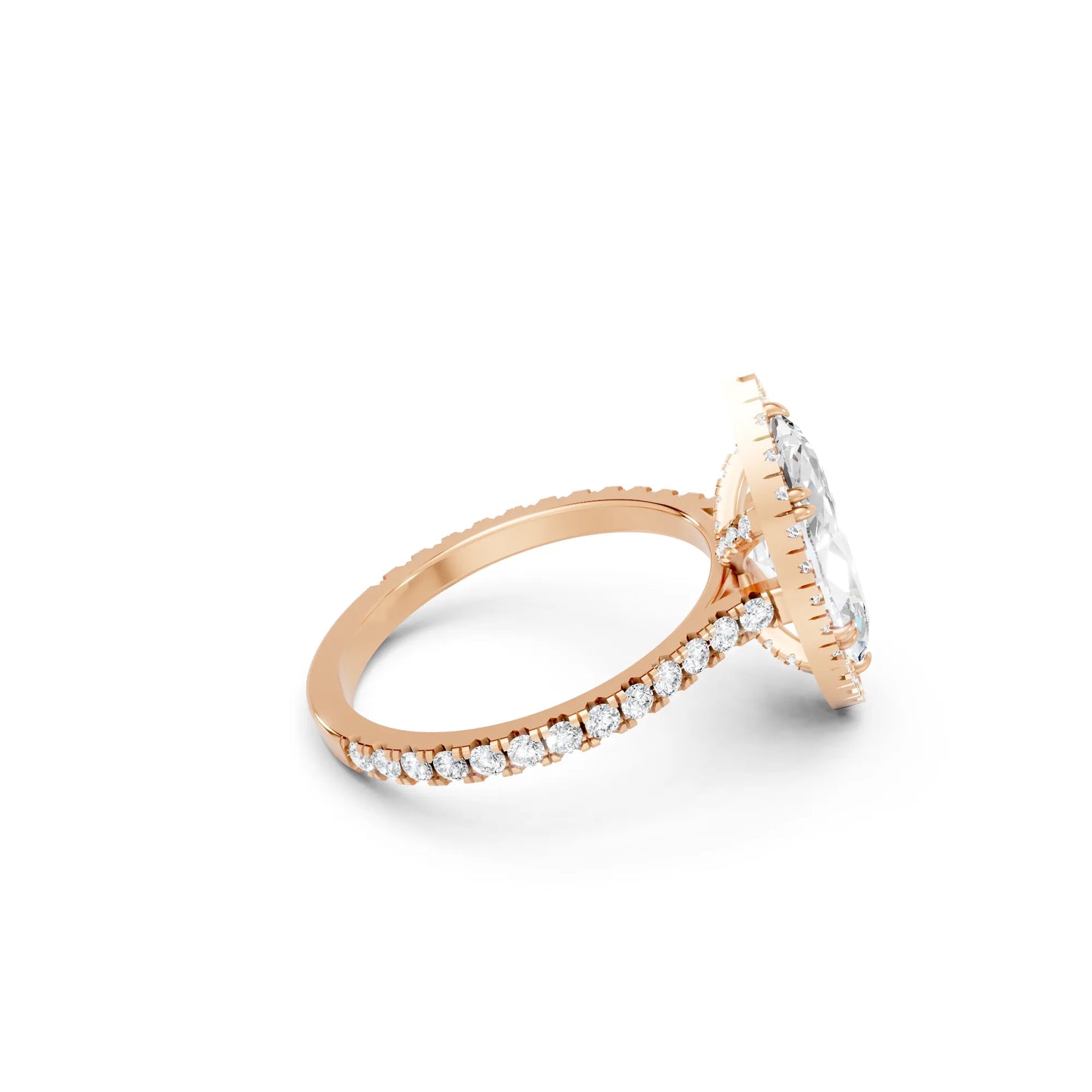 14K Gold Marquise Cut Diamond Halo Pave Engagement Ring