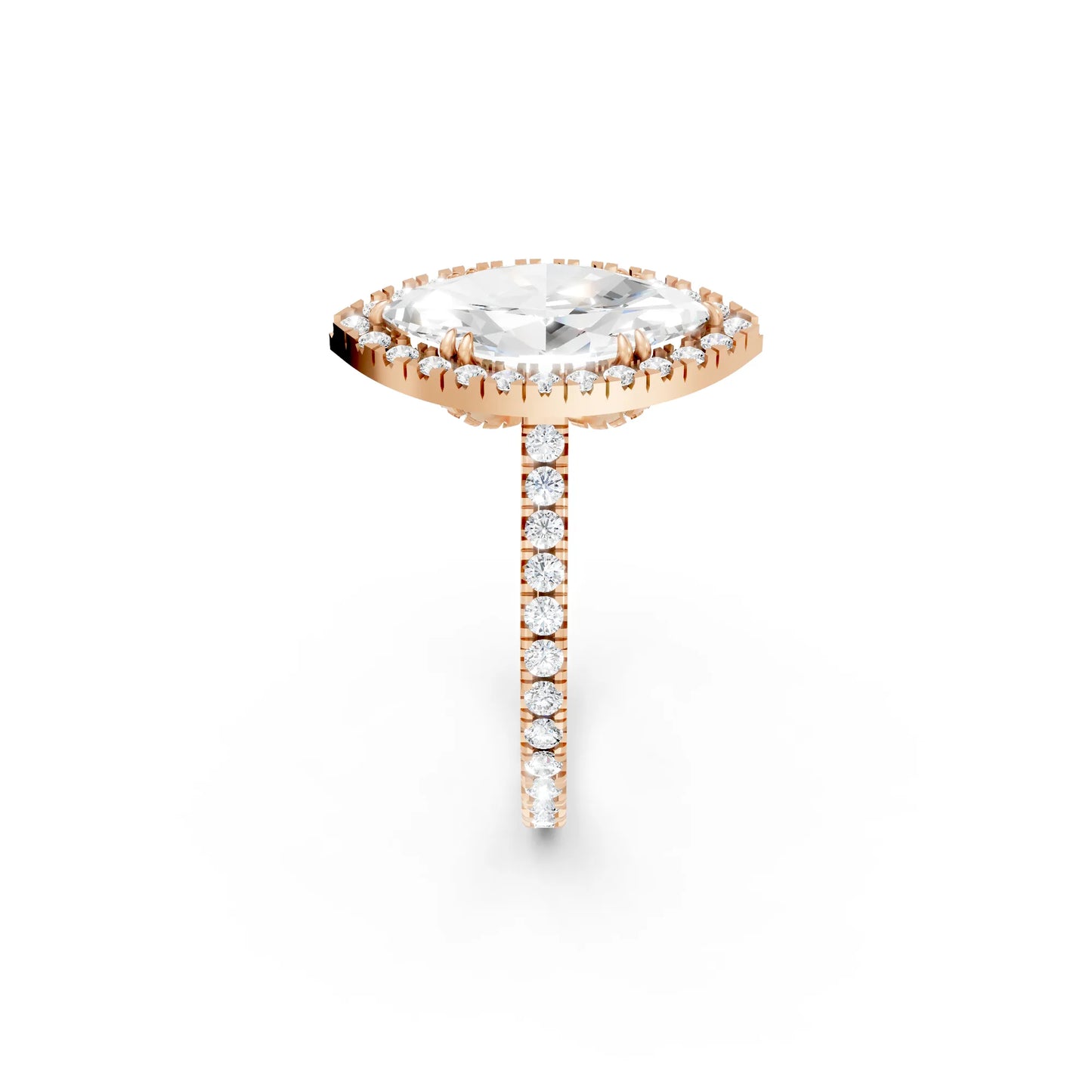 14K Gold Marquise Cut Diamond Halo Pave Engagement Ring