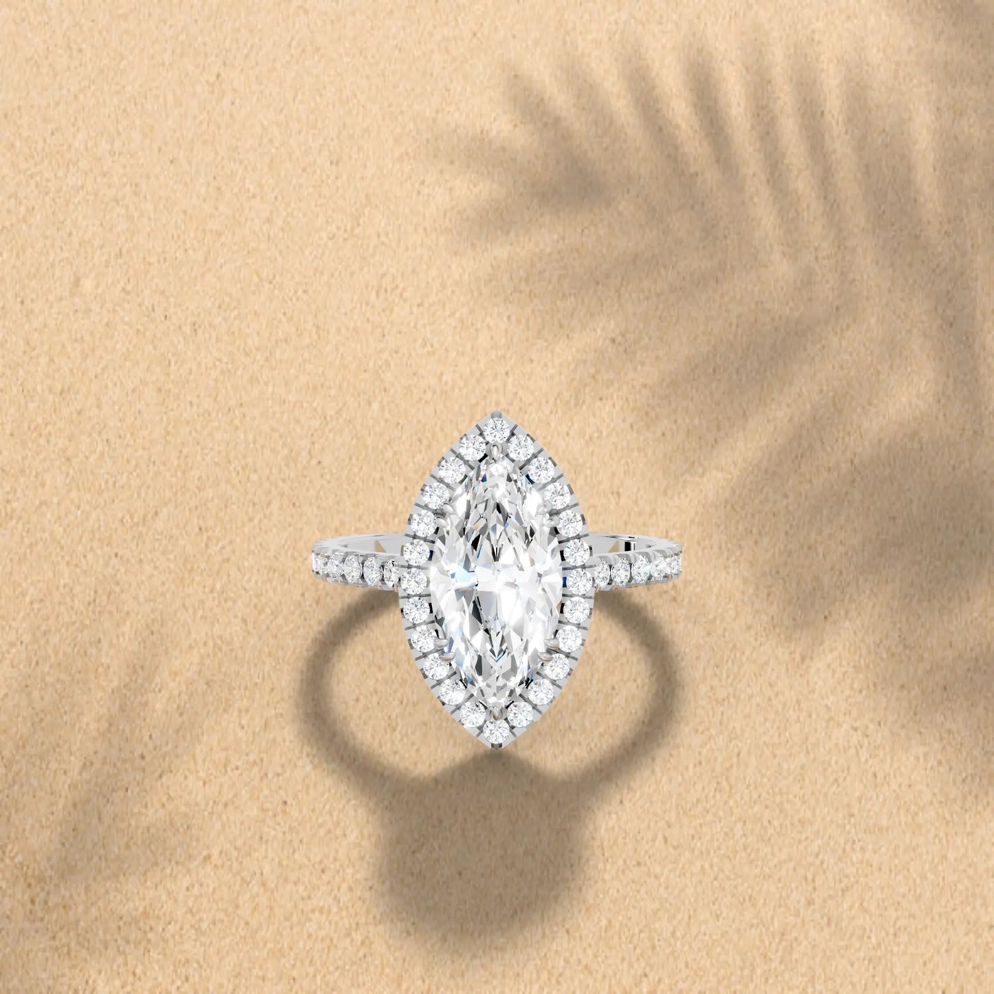 14K Gold Marquise Cut Diamond Halo Pave Engagement Ring