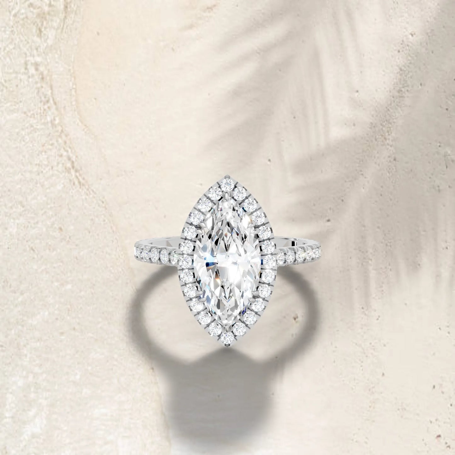 14K Gold Marquise Cut Diamond Halo Pave Engagement Ring