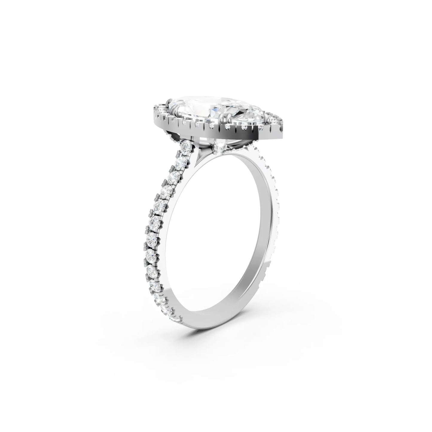 14K Gold Marquise Cut Diamond Halo Pave Engagement Ring
