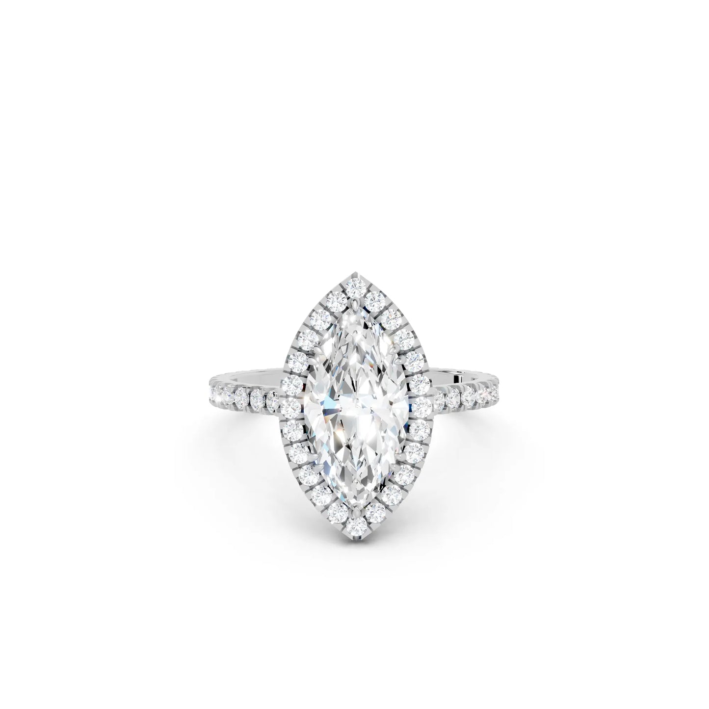 14K Gold Marquise Cut Diamond Halo Pave Engagement Ring