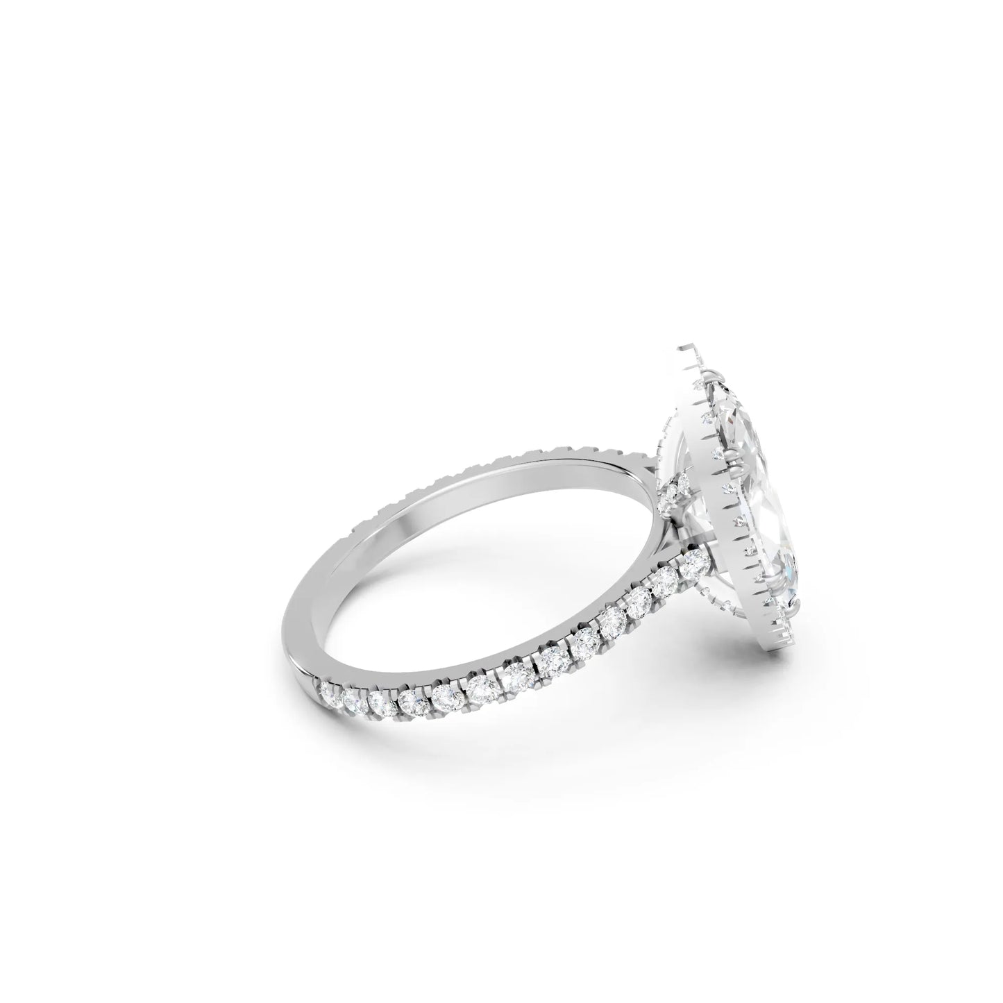 14K Gold Marquise Cut Diamond Halo Pave Engagement Ring