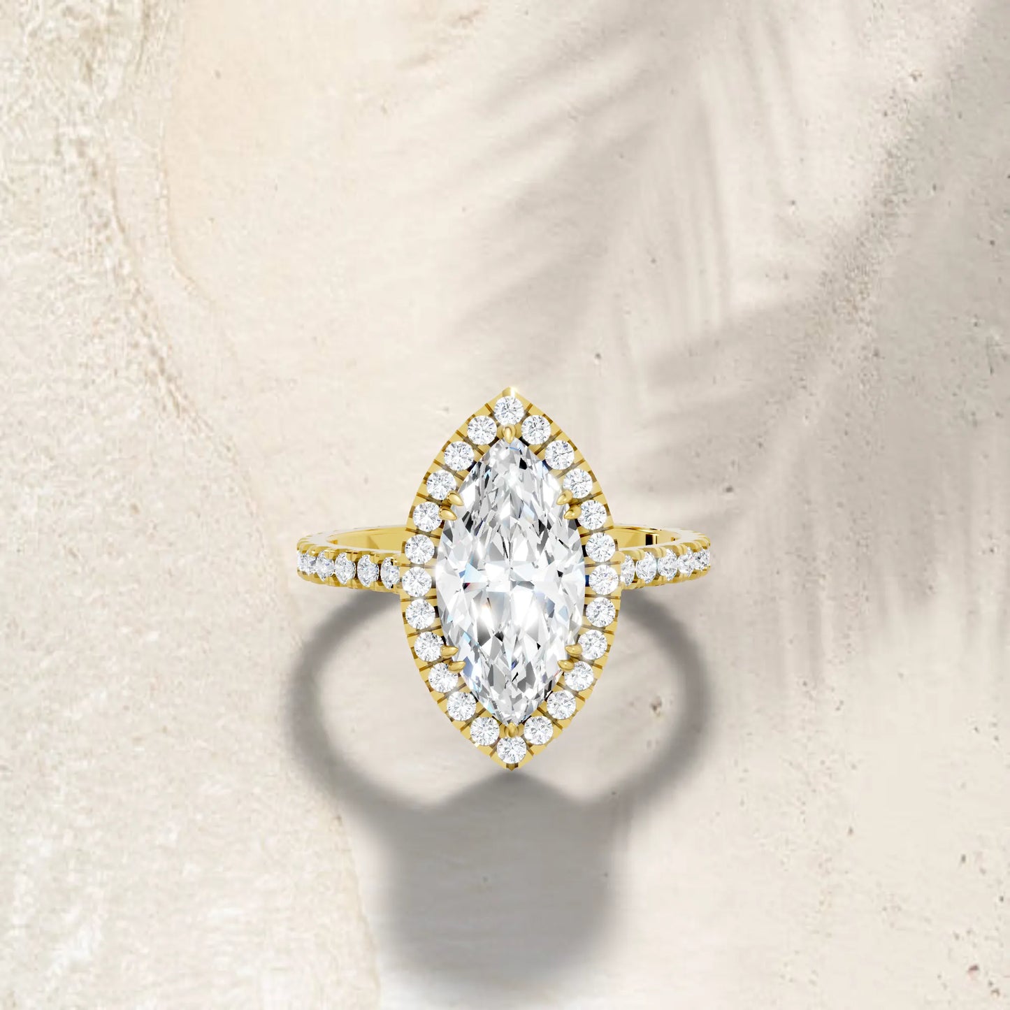 14K Gold Marquise Cut Diamond Halo Pave Engagement Ring