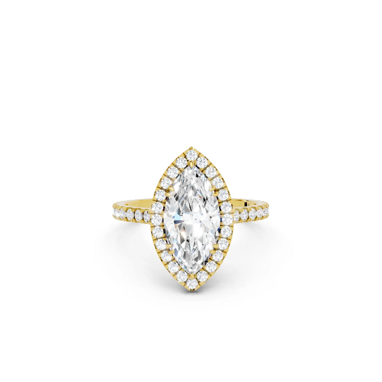 14K Gold Marquise Cut Diamond Halo Pave Engagement Ring