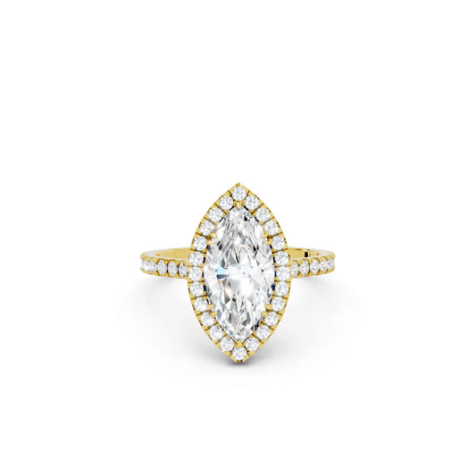 14K Gold Marquise Cut Diamond Halo Pave Engagement Ring