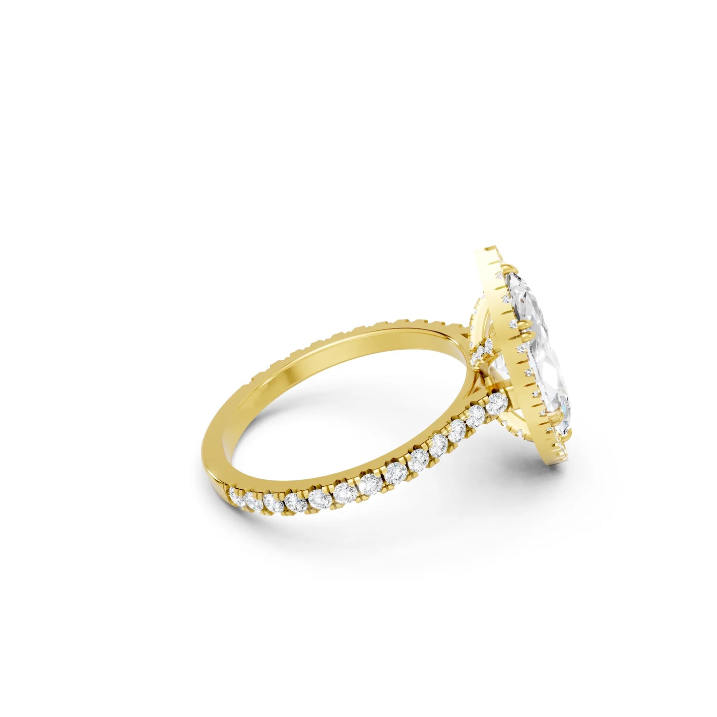 14K Gold Marquise Cut Diamond Halo Pave Engagement Ring