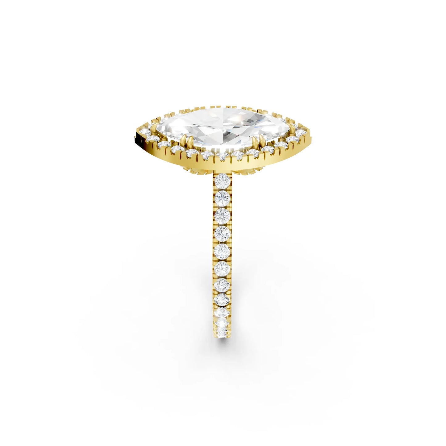 14K Gold Marquise Cut Diamond Halo Pave Engagement Ring