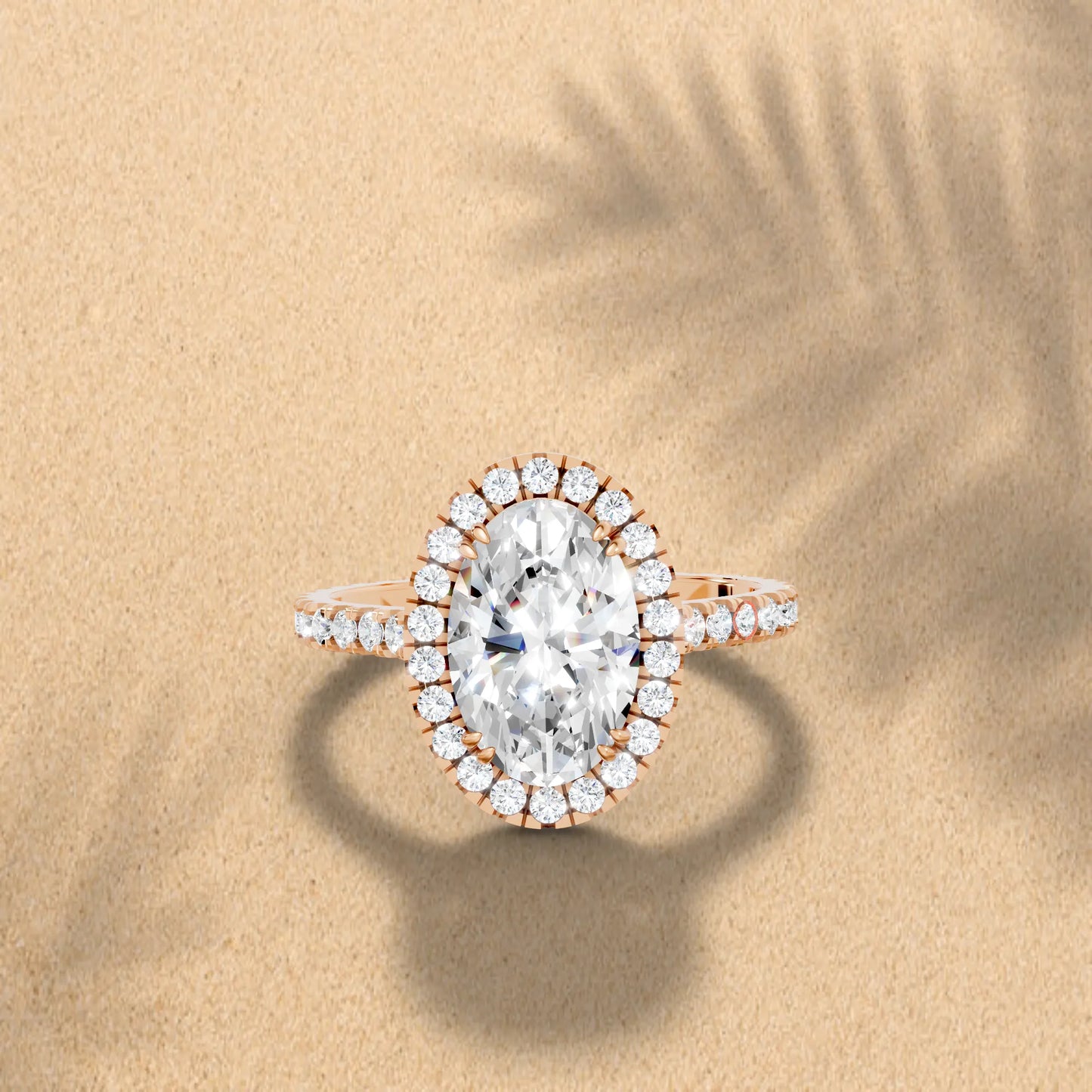 14K Gold Oval Cut Diamond Halo Pave Engagement Ring