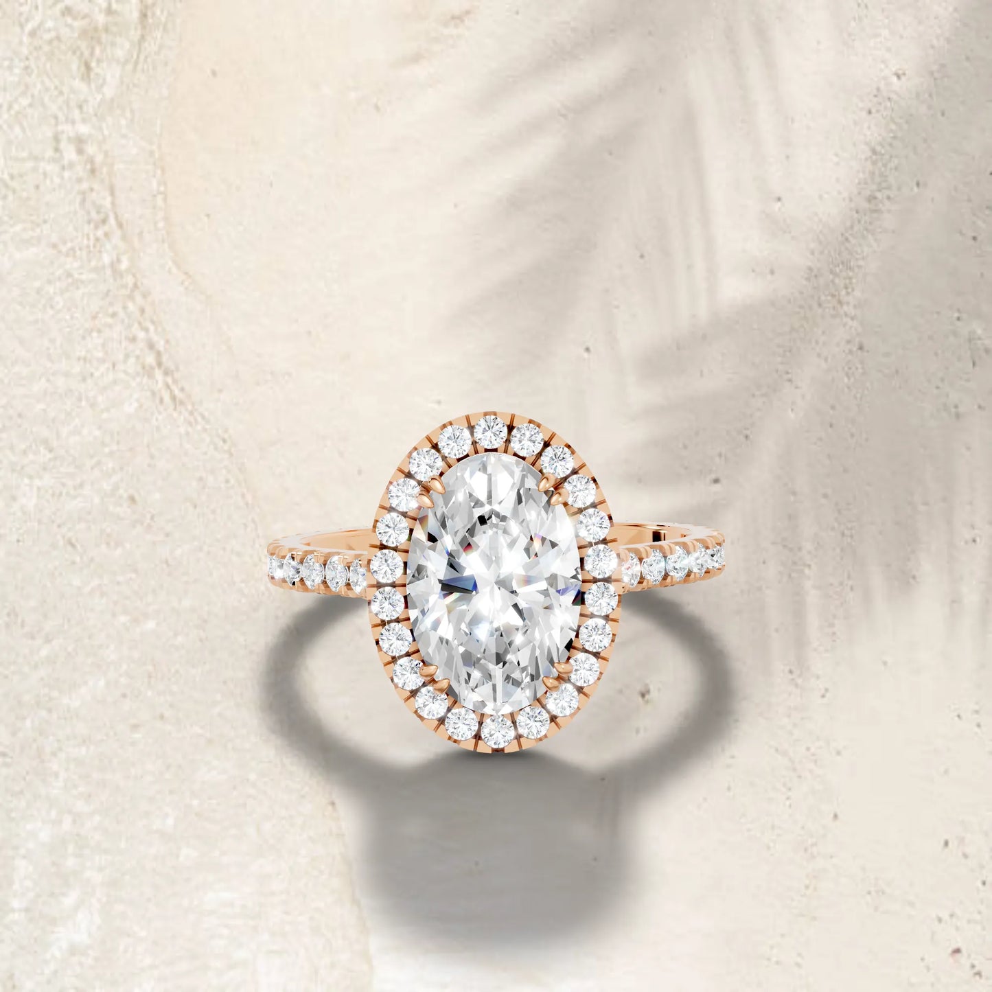 14K Gold Oval Cut Diamond Halo Pave Engagement Ring
