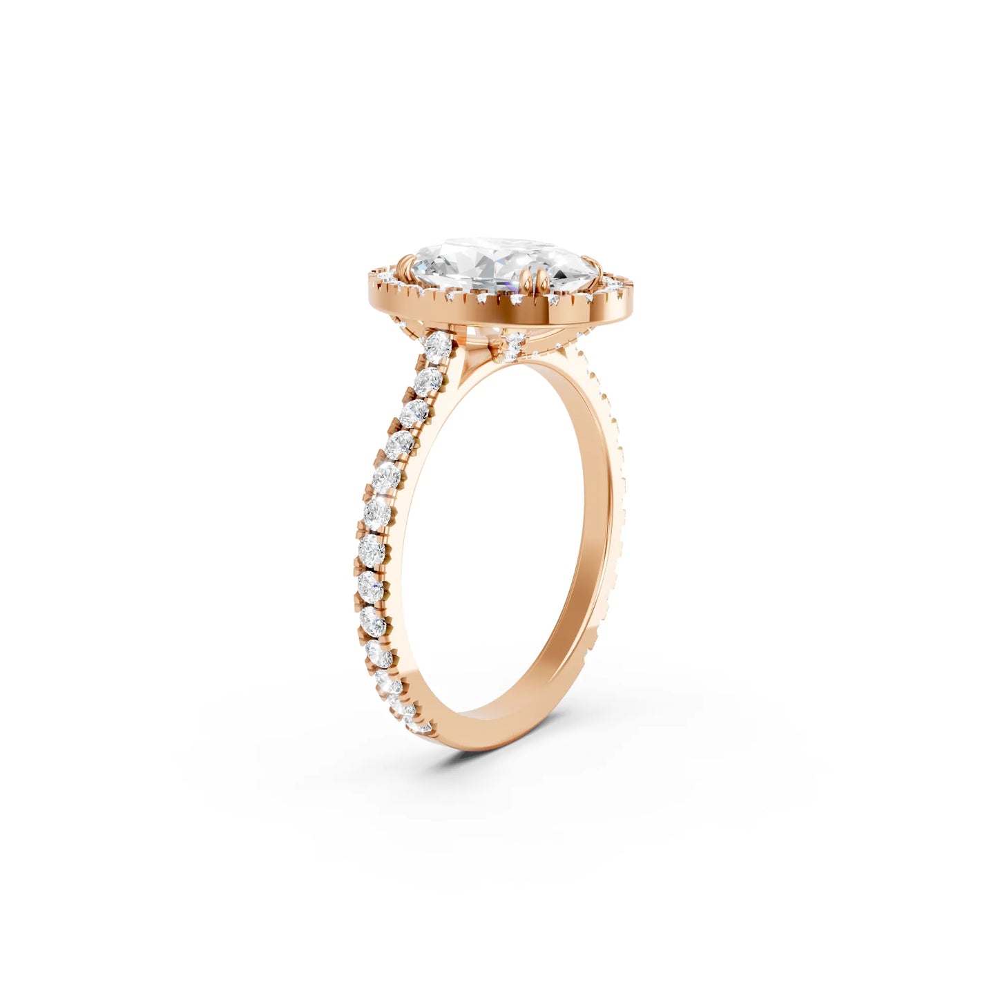 14K Gold Oval Cut Diamond Halo Pave Engagement Ring