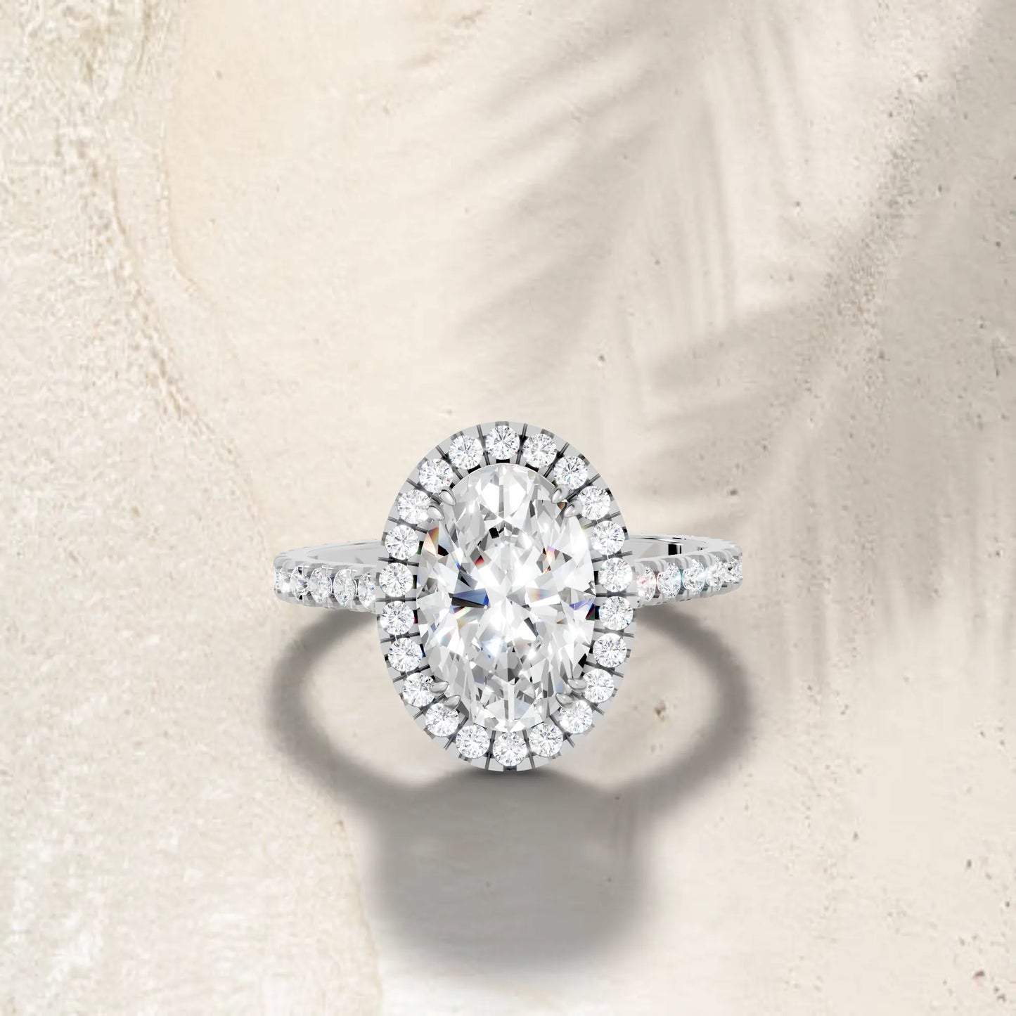 14K Gold Oval Cut Diamond Halo Pave Engagement Ring